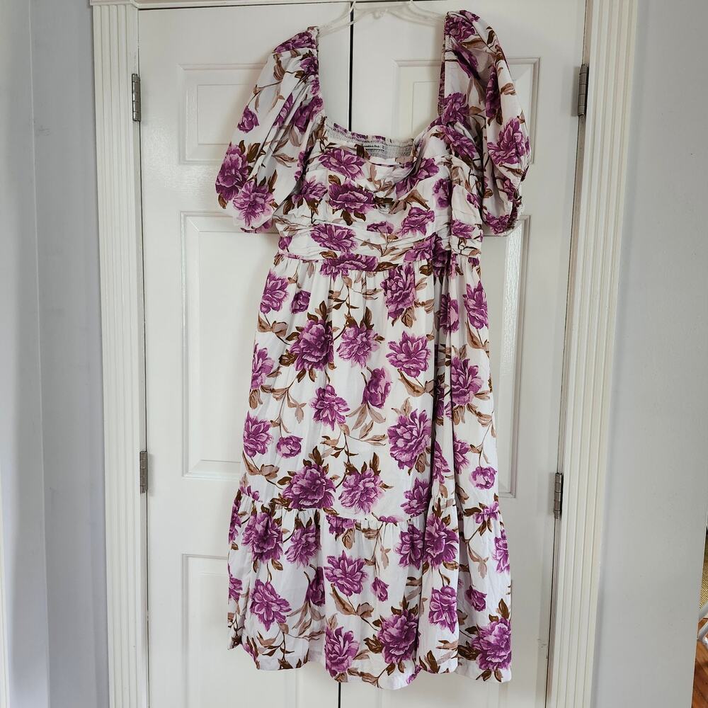 Abercrombie & Fitch Emerson Poplin Puff Sleeve floral Midi dress pockets sz 2X